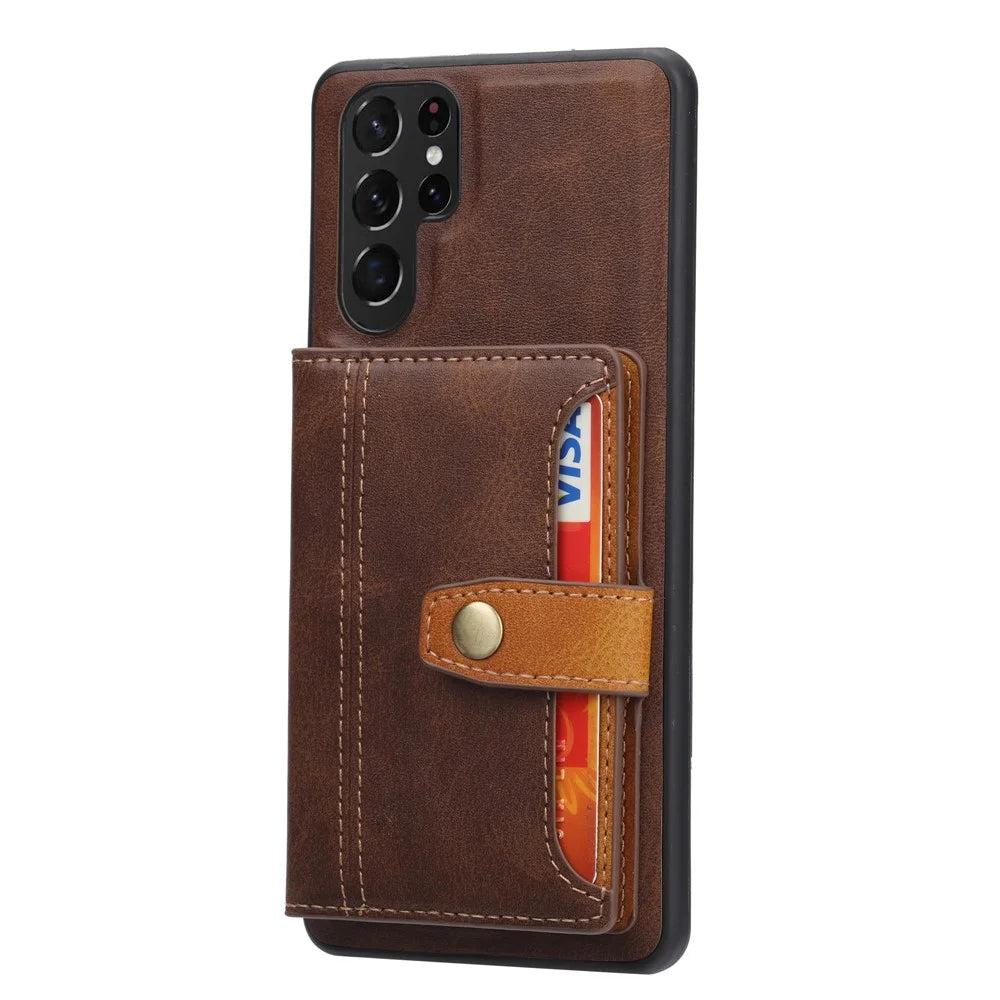 For Samsung Galaxy S24 Ultra Case Calf Texture Kickstand Card Holder PU Leather+TPU Phone Cover - Brown - 4