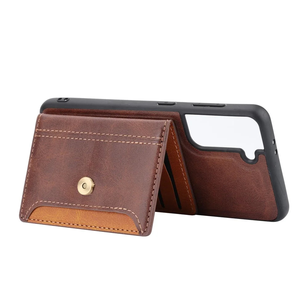 For Samsung Galaxy S24 Cell Phone Case Calf Texture Card Holder PU Leather+TPU Cover - Red - 2