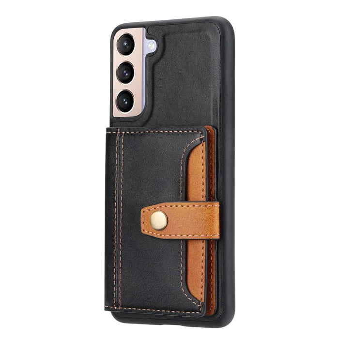 Cell Phone Case for Samsung Galaxy S24+ , Calf Texture Card Holder PU Leather+TPU Cover - Black - 5