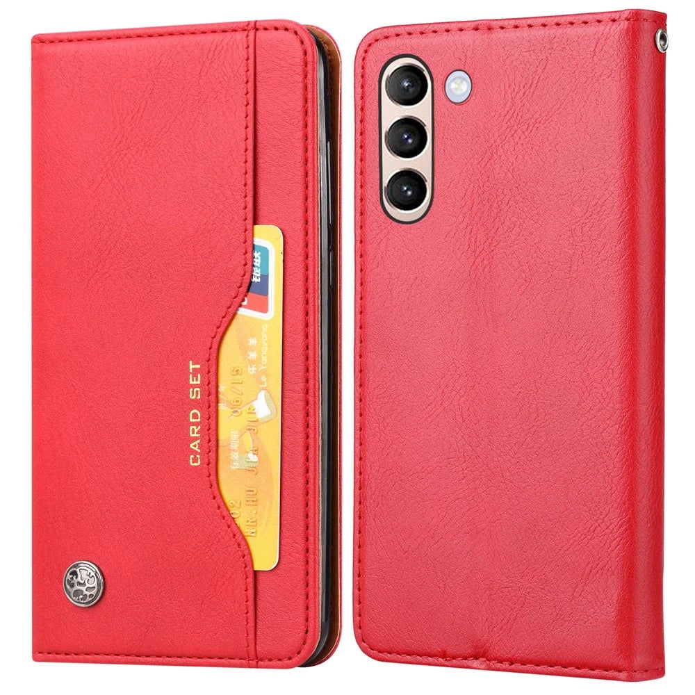 For Samsung Galaxy S24+ Cell Phone Case Magnetic Closing Flip Stand Leather Wallet Cover - Red - 1