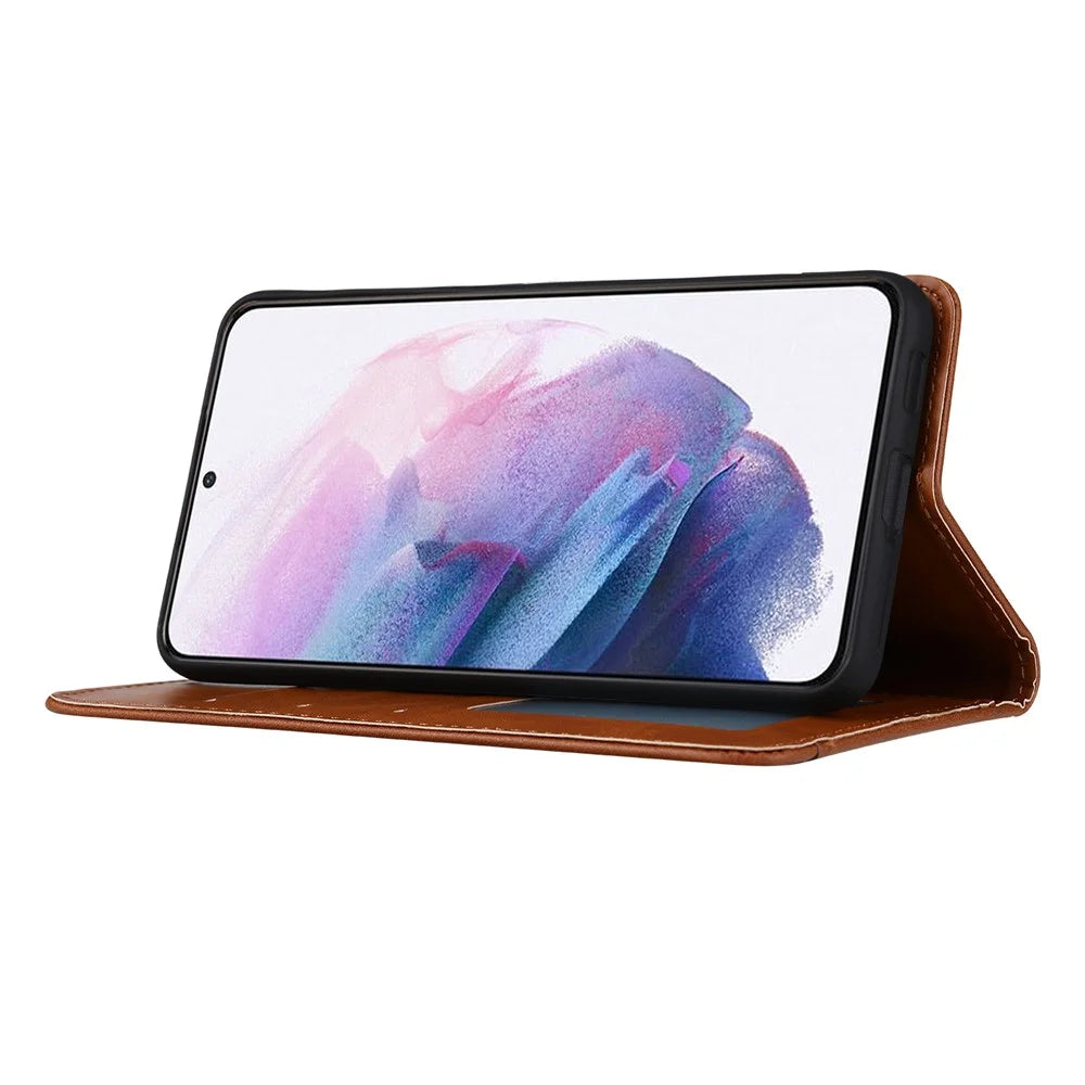 For Samsung Galaxy S24+ Cell Phone Case Magnetic Closing Flip Stand Leather Wallet Cover - Red - 3