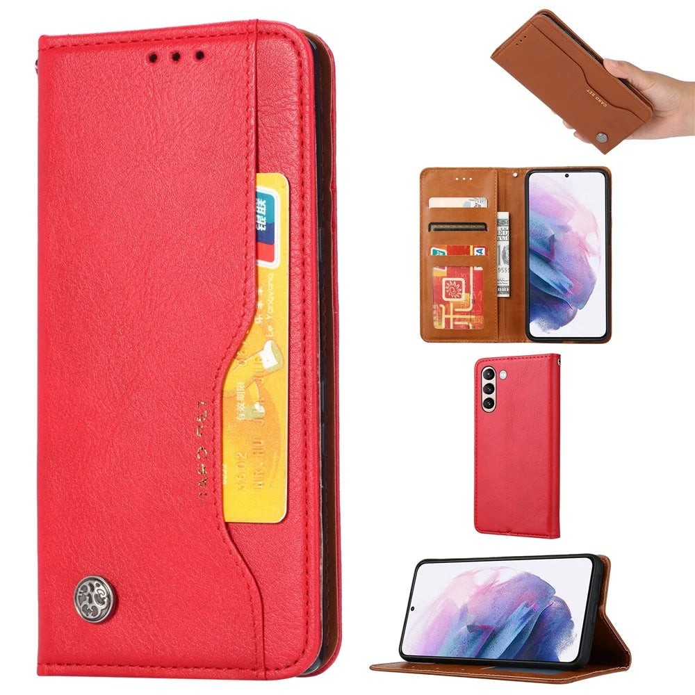 For Samsung Galaxy S24+ Cell Phone Case Magnetic Closing Flip Stand Leather Wallet Cover - Red - 5