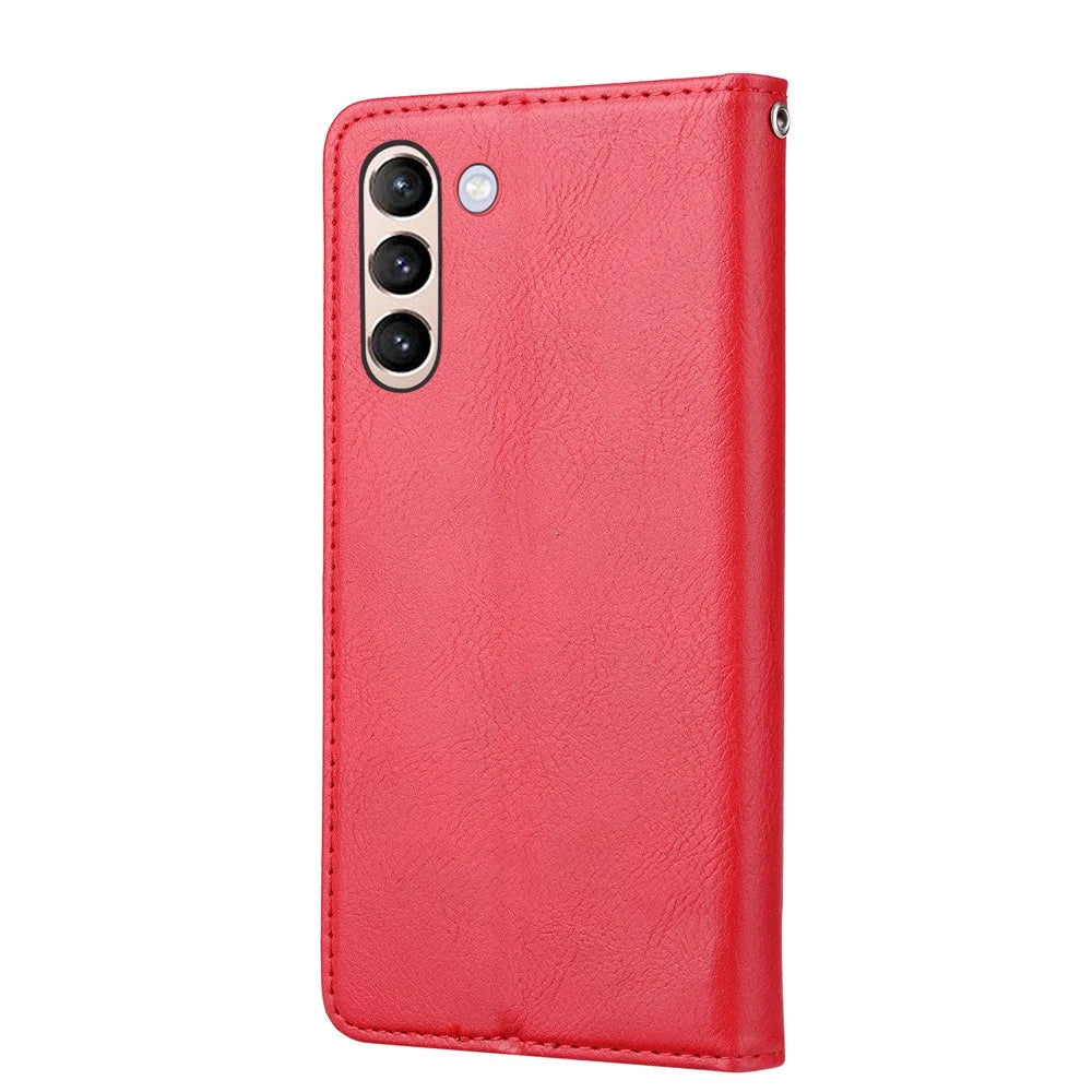 For Samsung Galaxy S24+ Cell Phone Case Magnetic Closing Flip Stand Leather Wallet Cover - Red - 7