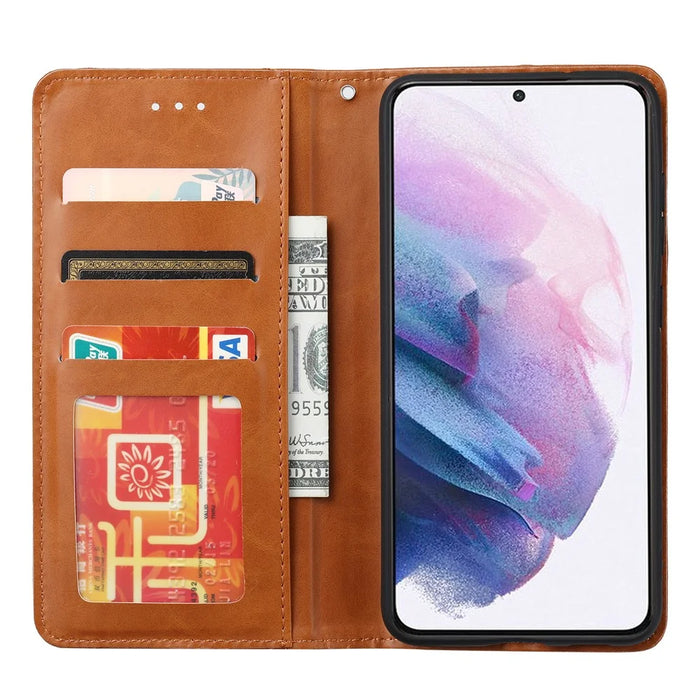 For Samsung Galaxy S24 Cell Phone Case Magnetic Closing PU Leather Wallet Cover - Light Brown - 2