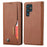 For Samsung Galaxy S24 Ultra Cell Phone Case Magnetic Closing PU Leather Stand Cover - Light Brown - 1