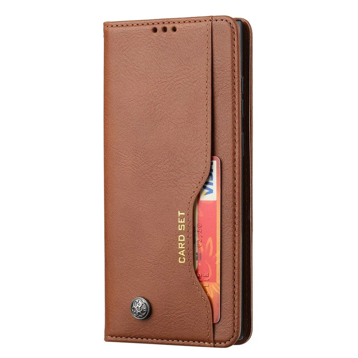 For Samsung Galaxy S24 Ultra Cell Phone Case Magnetic Closing PU Leather Stand Cover - Light Brown - 6