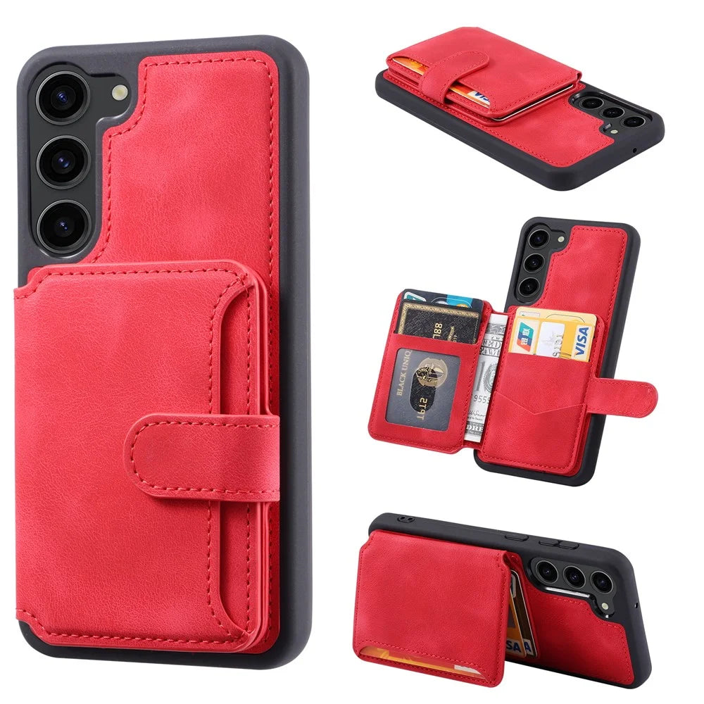 For Samsung Galaxy S24 Case RFID Blocking Leather Anti-Shock Kickstand Phone Cover - Red - 1
