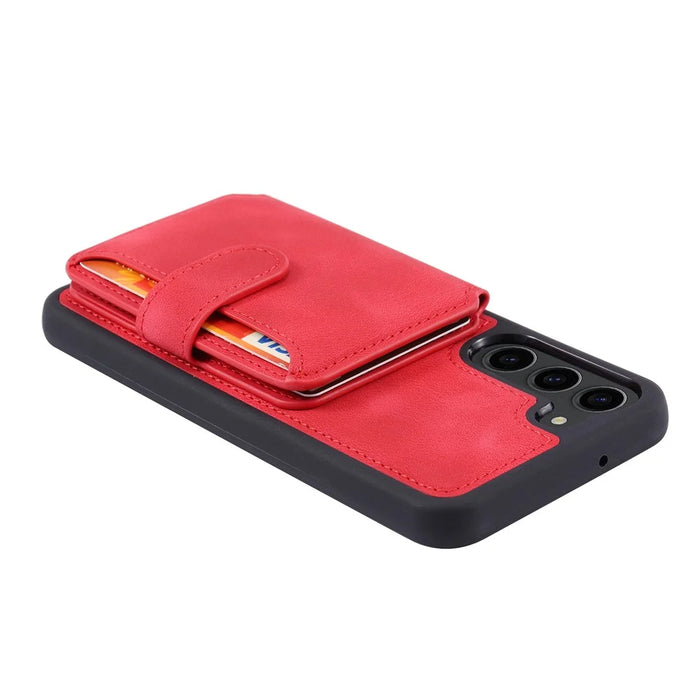 For Samsung Galaxy S24 Case RFID Blocking Leather Anti-Shock Kickstand Phone Cover - Red - 3