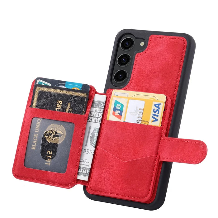 For Samsung Galaxy S24 Case RFID Blocking Leather Anti-Shock Kickstand Phone Cover - Red - 4