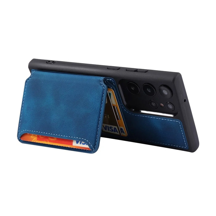 For Samsung Galaxy S24 Ultra Case RFID Blocking Wallet Phone Cover with Card Slot - Navy Blue - 2