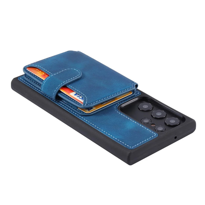 For Samsung Galaxy S24 Ultra Case RFID Blocking Wallet Phone Cover with Card Slot - Navy Blue - 3