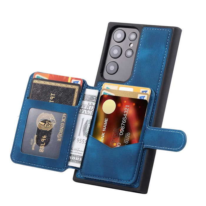 For Samsung Galaxy S24 Ultra Case RFID Blocking Wallet Phone Cover with Card Slot - Navy Blue - 4