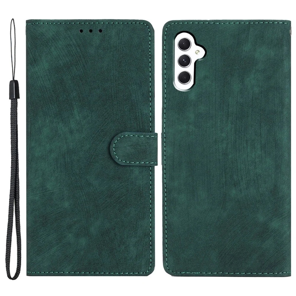 Leather Case for Samsung Galaxy A55 5G Shell Solid Color Stand Card Holder Phone Cover - Green - 1