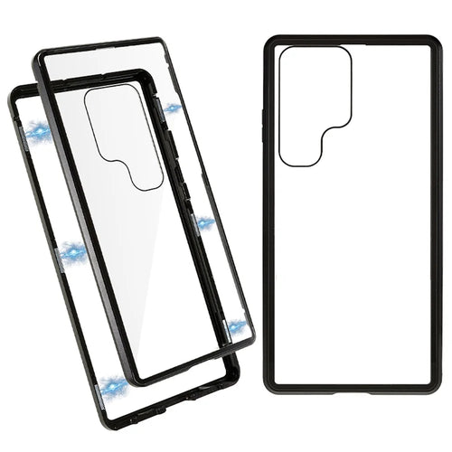 For Samsung Galaxy S24 Ultra Full Body Case Magnetic Tempered Glass Double-Sided Phone Case - Black - 1