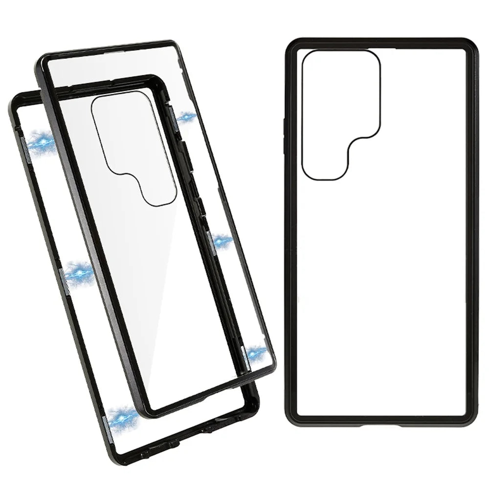 For Samsung Galaxy S24 Ultra Full Body Case Magnetic Tempered Glass Double-Sided Phone Case - Black - 1