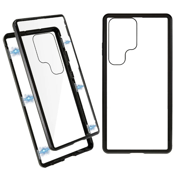 For Samsung Galaxy S24 Ultra Full Body Case Magnetic Tempered Glass Double-Sided Phone Case - Black - 1