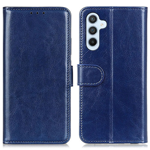 For Samsung Galaxy A55 5G Case Anti-Scratch Crazy Horse Texture PU Leather Phone Stand Cover - Blue - 1