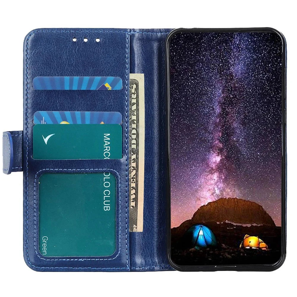 For Samsung Galaxy A55 5G Case Anti-Scratch Crazy Horse Texture PU Leather Phone Stand Cover - Blue - 2