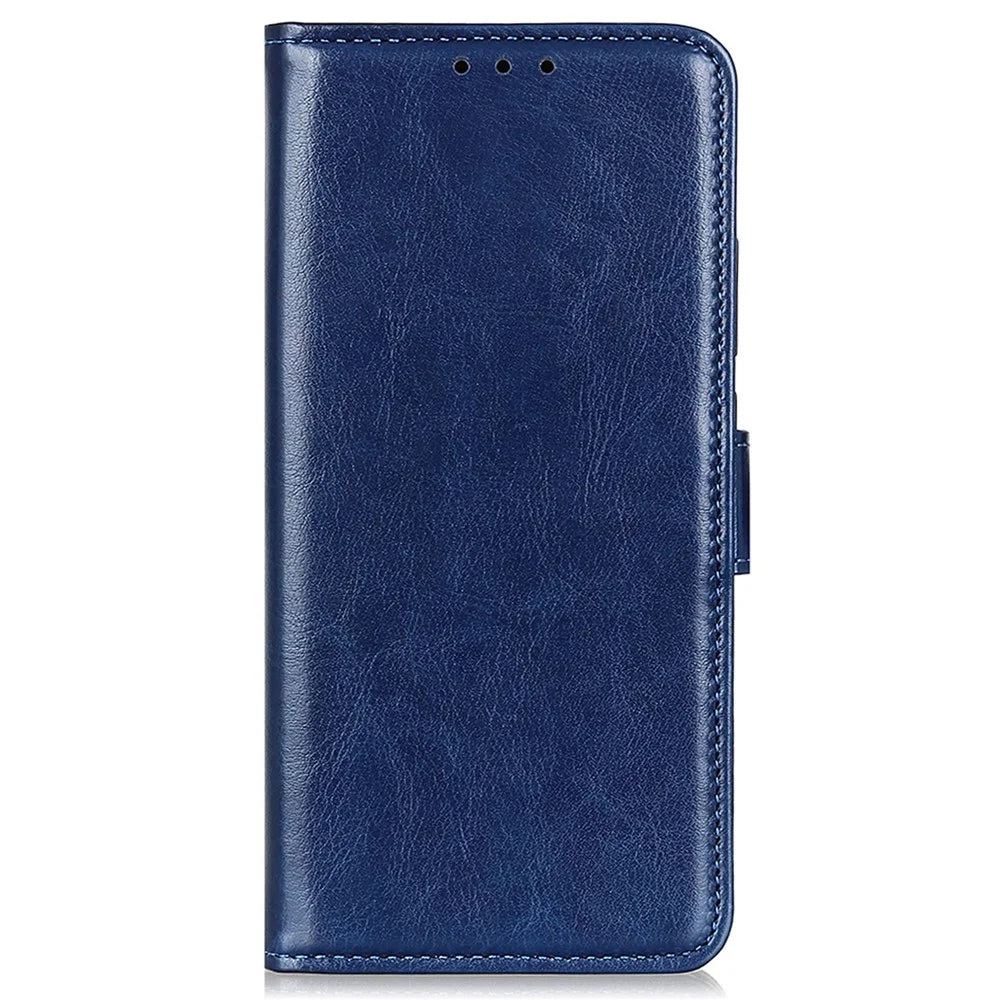 For Samsung Galaxy A55 5G Case Anti-Scratch Crazy Horse Texture PU Leather Phone Stand Cover - Blue - 5