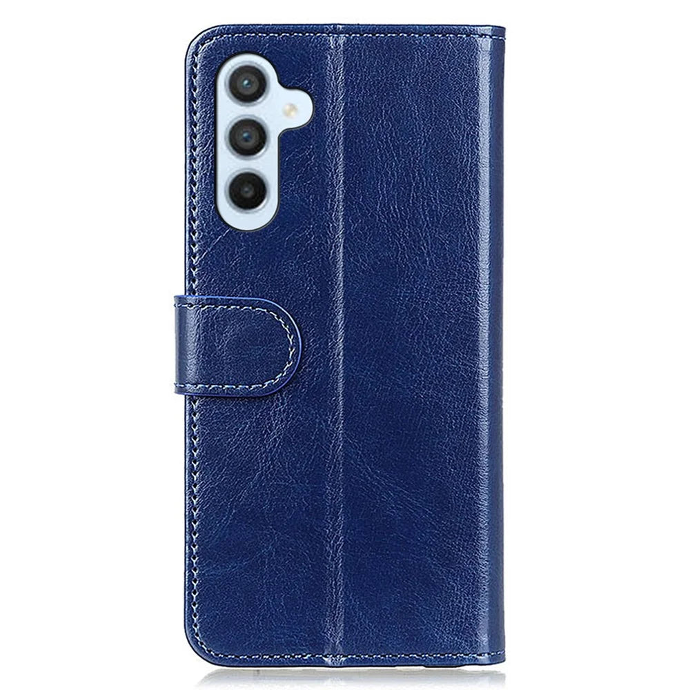 For Samsung Galaxy A55 5G Case Anti-Scratch Crazy Horse Texture PU Leather Phone Stand Cover - Blue - 6