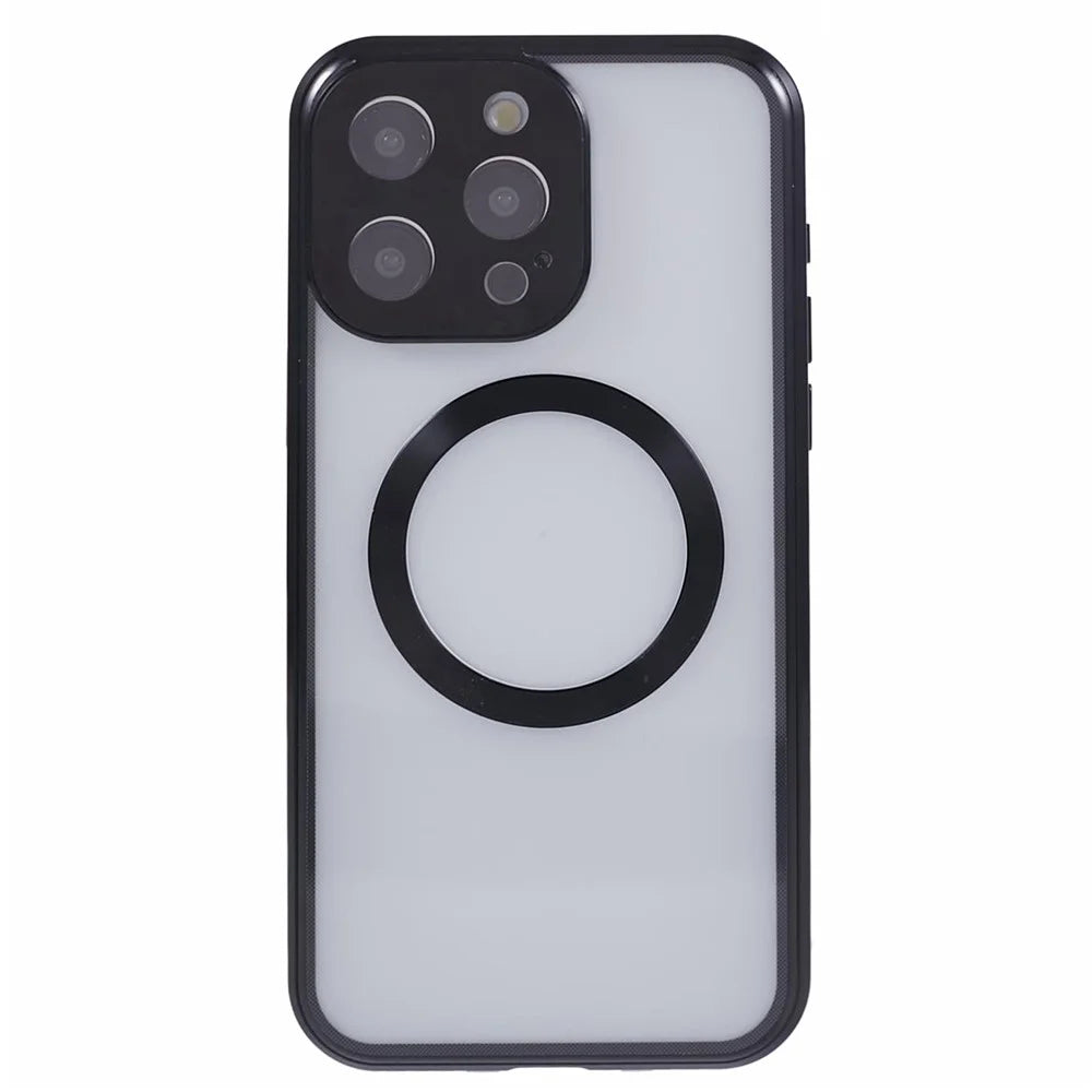 For iPhone 13 Pro Max Magnetic Case Anti-Spy Tempered Glass Double-Sided Phone Cover - Black - 4