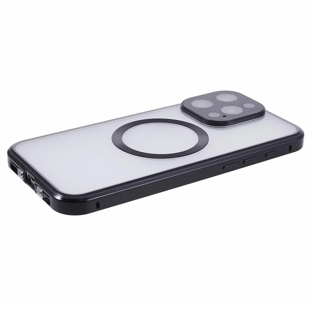 For iPhone 13 Pro Max Magnetic Case Anti-Spy Tempered Glass Double-Sided Phone Cover - Black - 7