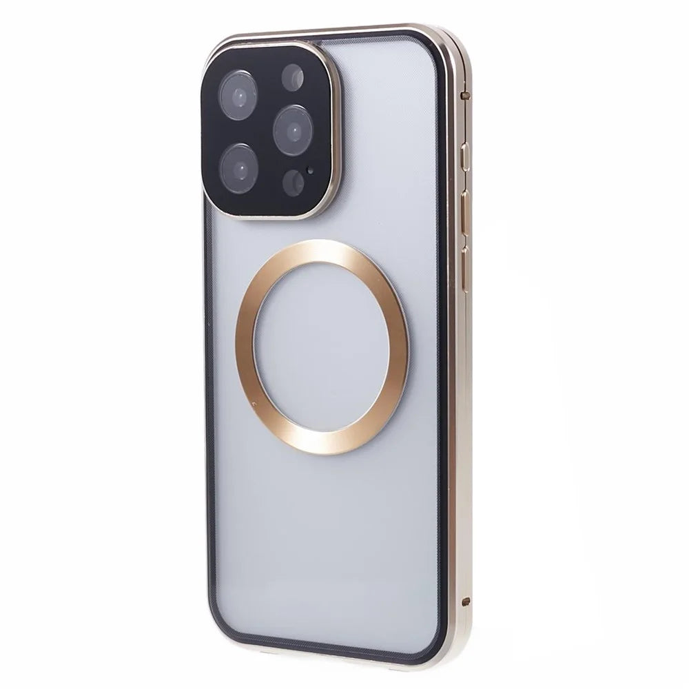 For iPhone 13 Pro Case Double-Sided Tempered Glass Anti-Peep Cover Compatible with MagSafe - Gold - 2