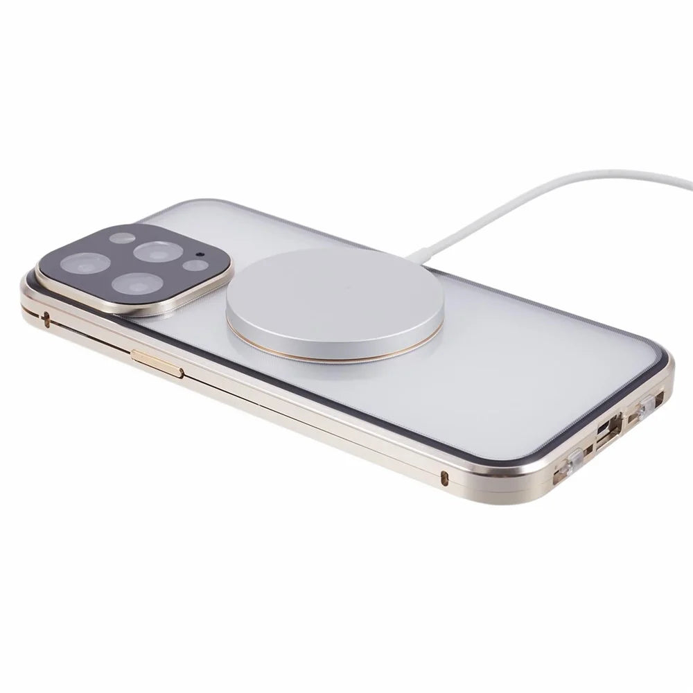 For iPhone 13 Pro Case Double-Sided Tempered Glass Anti-Peep Cover Compatible with MagSafe - Gold - 6