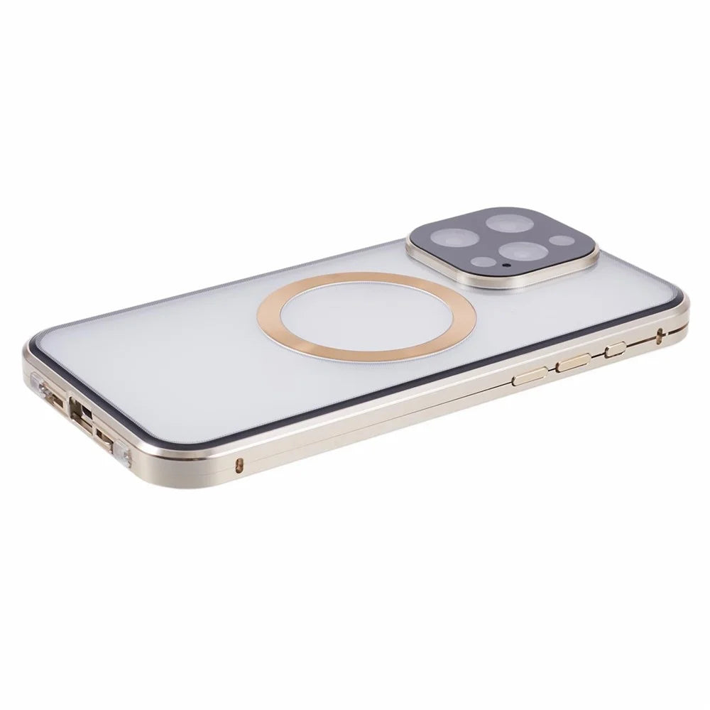 For iPhone 13 Pro Case Double-Sided Tempered Glass Anti-Peep Cover Compatible with MagSafe - Gold - 7