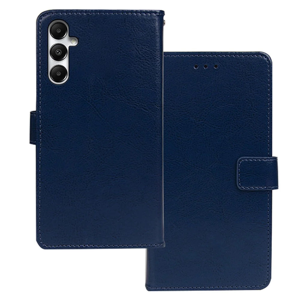 IDEWEI For Samsung Galaxy A55 5G Leather Phone Case Crazy Horse Texture Wallet Stand - Blue - 1