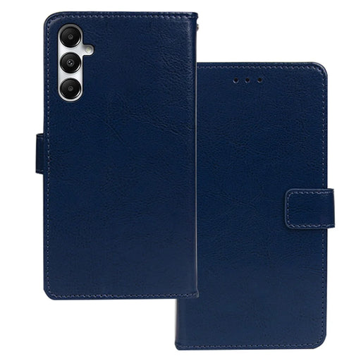 IDEWEI For Samsung Galaxy A55 5G Leather Phone Case Crazy Horse Texture Wallet Stand - Blue - 1