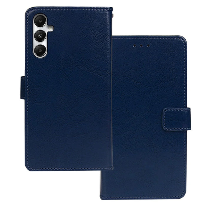 IDEWEI For Samsung Galaxy A55 5G Leather Phone Case Crazy Horse Texture Wallet Stand - Blue - 1
