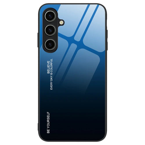 For Samsung Galaxy A55 5G Cell Phone Case Gradient Color TPU+PC+Tempered Glass Back Shell - Blue  /  Black - 1