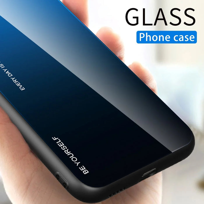 For Samsung Galaxy A55 5G Cell Phone Case Gradient Color TPU+PC+Tempered Glass Back Shell - Blue  /  Black - 5