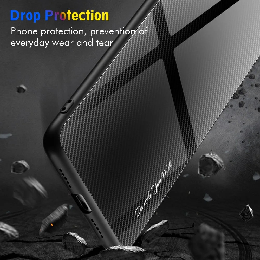 For Samsung Galaxy A55 5G Case Carbon Fiber Texture Tempered Glass+TPU Phone Back Shell - Black - 2