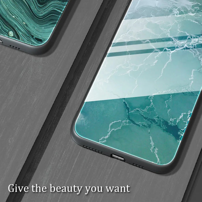 For Samsung Galaxy A55 5G Case Marble Painted TPU+PC+Tempered Glass Protective Cover - DL01 - 6