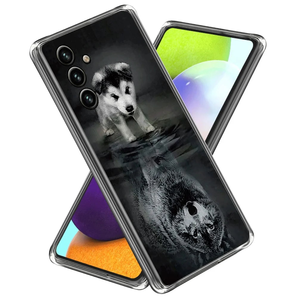 For Samsung Galaxy A55 5G Case Pattern Printed TPU Slim Phone Cover - Dog and Wolf - 1