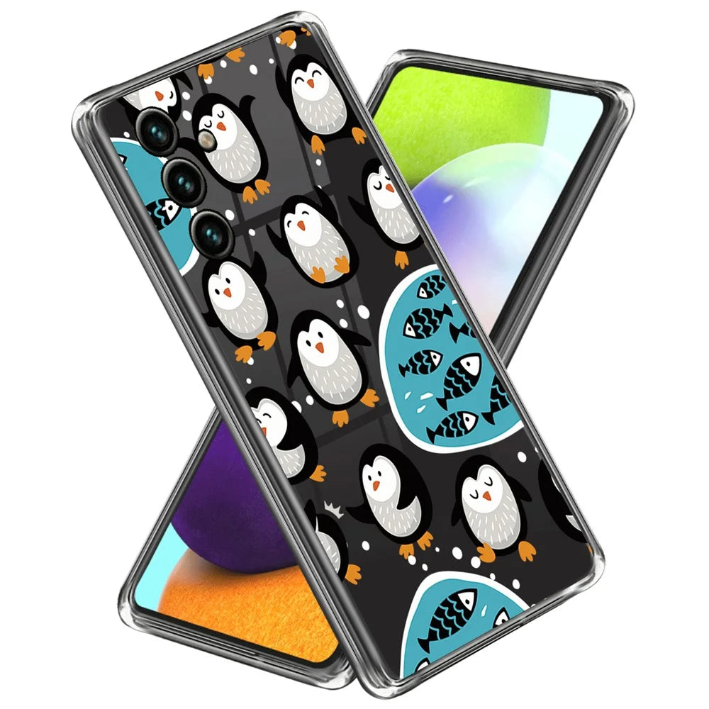 For Samsung Galaxy A55 5G Cell Phone Case Pattern Printed Soft TPU Shell - Penguins - 1
