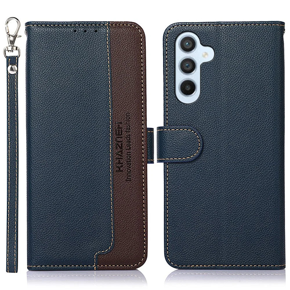KHAZNEH For Samsung Galaxy A55 5G Flip Stand Phone Cover RFID Blocking PU Leather Phone Case - Blue - 1