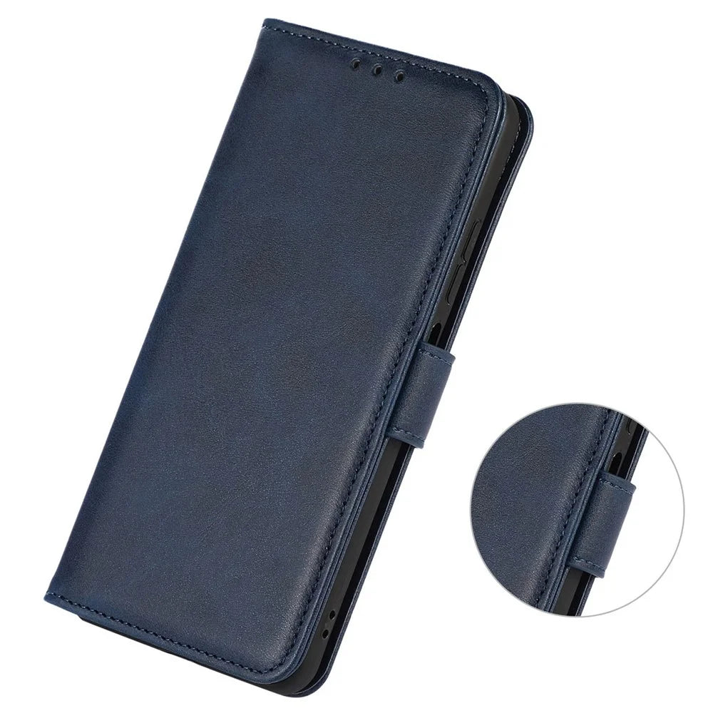 For Samsung Galaxy A55 5G Case Cowhide Texture Shockproof Stand Wallet Cell Phone Cover - Blue - 5