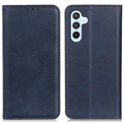 For Samsung Galaxy A55 5G Split Leather Magnetic Phone Case Cowhide Texture Wallet Cover - Blue - 1