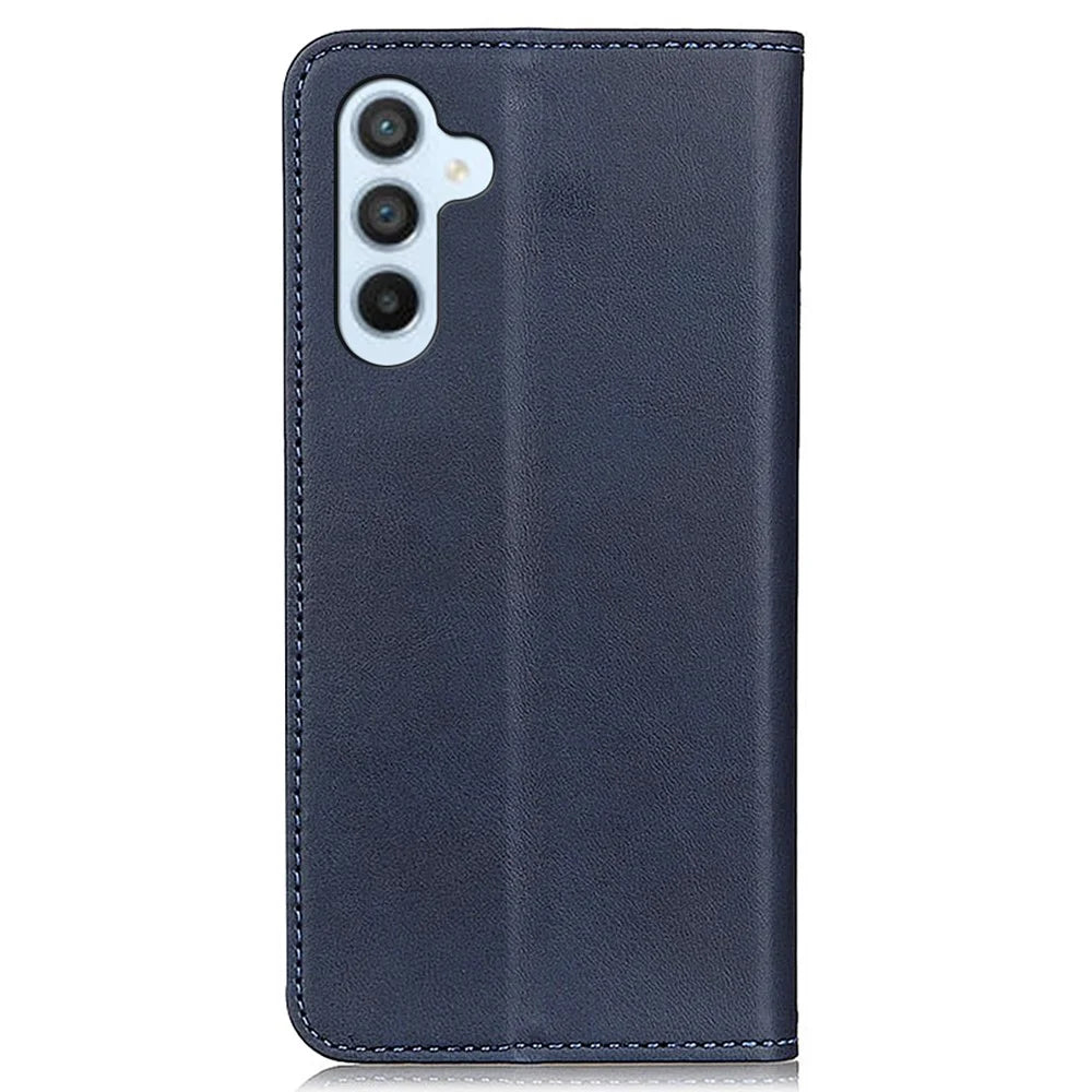 For Samsung Galaxy A55 5G Split Leather Magnetic Phone Case Cowhide Texture Wallet Cover - Blue - 7