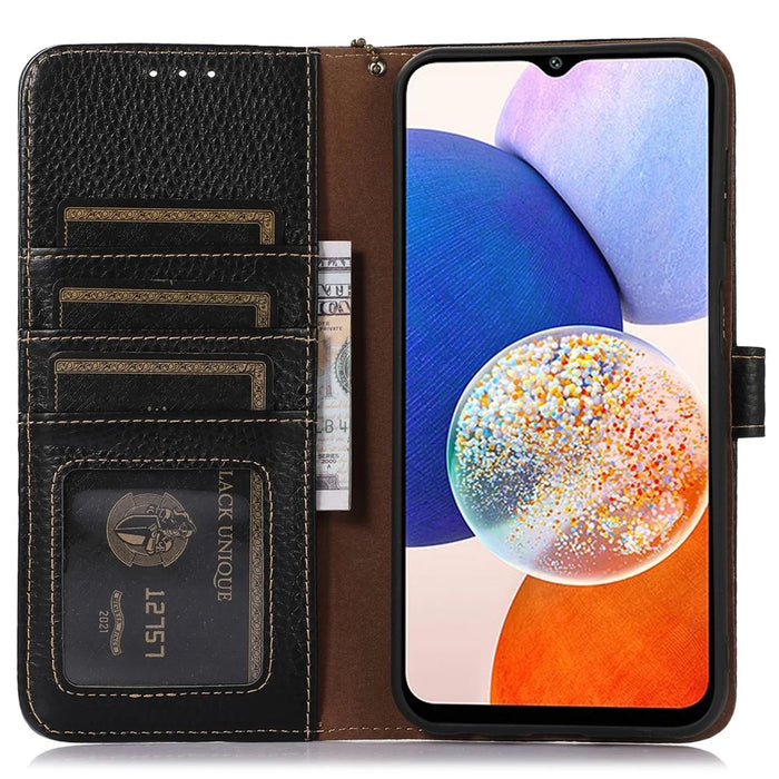 For Samsung Galaxy A25 5G (Global) (161.0 x 76.5 x 8.3mm) Genuine Cow Leather Phone Cover Lychee Texture Case - Black - 2