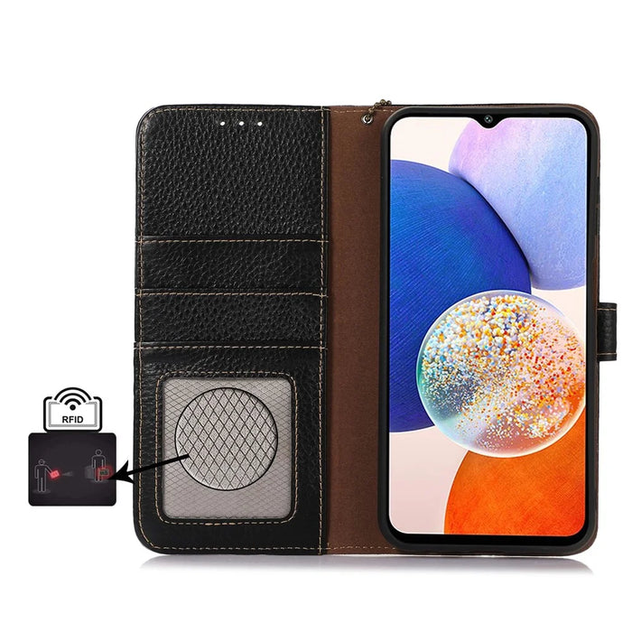 For Samsung Galaxy A25 5G (Global) (161.0 x 76.5 x 8.3mm) Genuine Cow Leather Phone Cover Lychee Texture Case - Black - 4