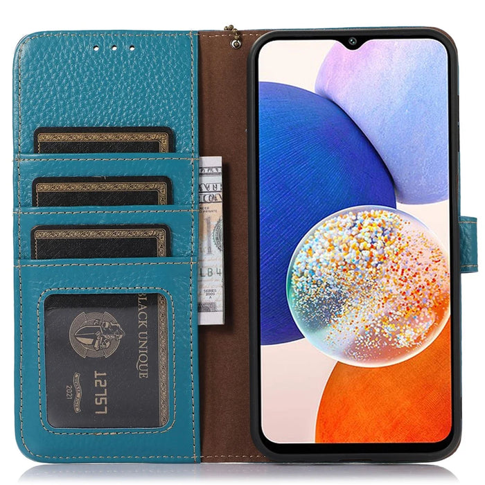 Wallet Case for Samsung Galaxy A35 5G Genuine Cow Leather Folio with RFID Blocking Cover - Blue - 2