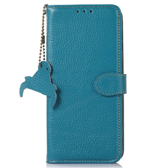 Wallet Case for Samsung Galaxy A35 5G Genuine Cow Leather Folio with RFID Blocking Cover - Blue - 6