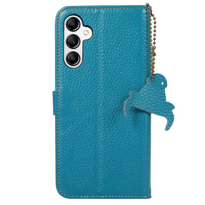Wallet Case for Samsung Galaxy A35 5G Genuine Cow Leather Folio with RFID Blocking Cover - Blue - 7