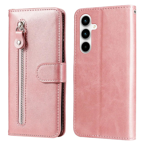 For Samsung Galaxy A35 5G Leather Case Calfskin Zipper Wallet - Pink - 1