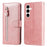 For Samsung Galaxy A35 5G Leather Case Calfskin Zipper Wallet - Pink - 1