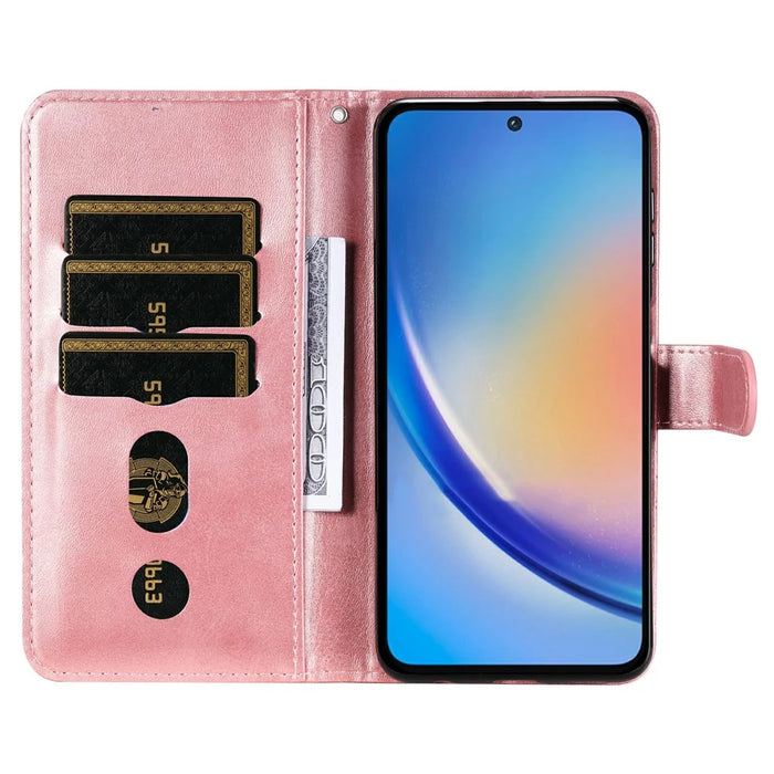 For Samsung Galaxy A35 5G Leather Case Calfskin Zipper Wallet - Pink - 2